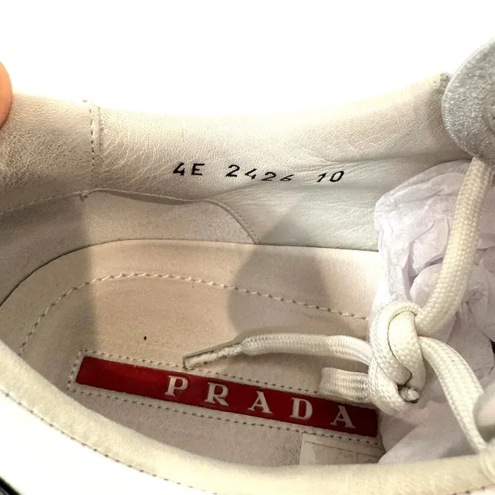 PRADA America's Cup White Black Leather Low Top Sneakers 10 Two Tone Sport Shoes